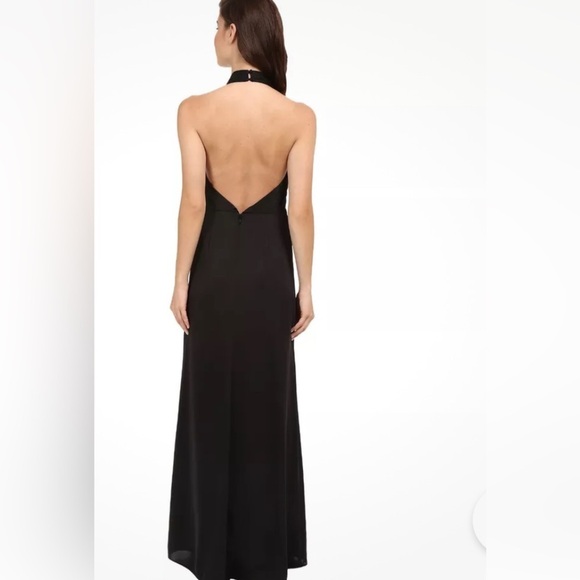 NWT Jill Stuart Halter Deep Vee Low Back Charmeuse Evening Gown SZ 6 Black - Picture 3 of 12